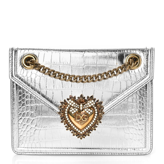 【関税＆送料込み】Dolce & Gabbana 'Devotion' Silver Leathe Medium Devotion shoulder bag in Silver for Women