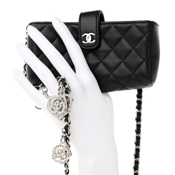 ショルダーバッグ・ポシェット × ヴィンテージ(中古) Chanel Top Handle Phone Holder Mini Crossbody Bag Chanel Mini Black Quilted Lambskin Top Handle Phone Holder