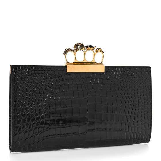 Alexander McQUEEN クラッチバッグ (ゴールド) Alexander McQueen Gold Metallic Leather Crystal Skull Box