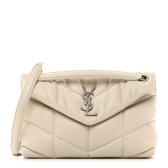 SAINT LAURENT Lambskin Quilted Small Loulou Puffer Monogram Chain Satchel Crema Soft