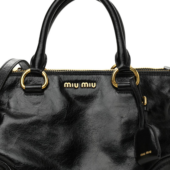 MIU MIU Vitello Shine Zip Tote Black 716500 | FASHIONPHILE