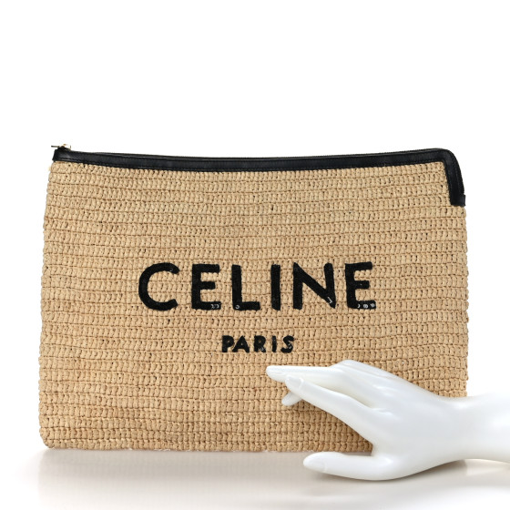 CELINE Raffia Sequin Large Pouch Black 1313028 | FASHIONPHILE