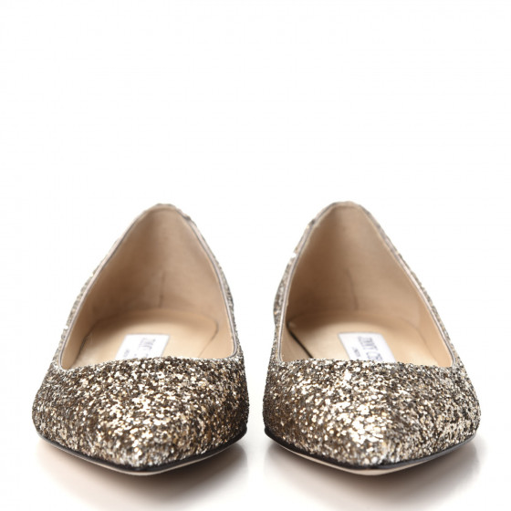 JIMMY CHOO Glitter Alina Flats 35 Antique Gold 626772