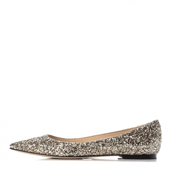 JIMMY CHOO Glitter Alina Flats 35 Antique Gold 626772