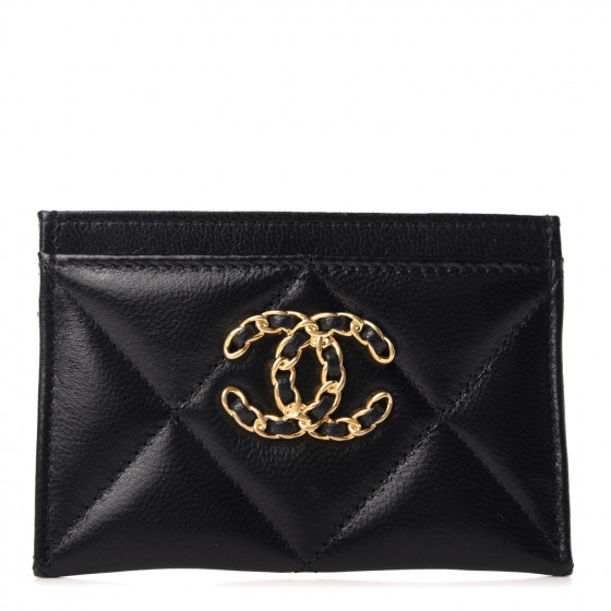 【人気/関税/送料込み】 Chanel 19 Card Holder Shiny Goatskin CHANEL Shiny Goatskin Quilted Chanel 19 Card Holder Black