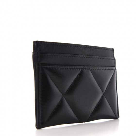 【人気/関税/送料込み】 Chanel 19 Card Holder Shiny Goatskin CHANEL Shiny Goatskin Quilted Chanel 19 Card Holder Black