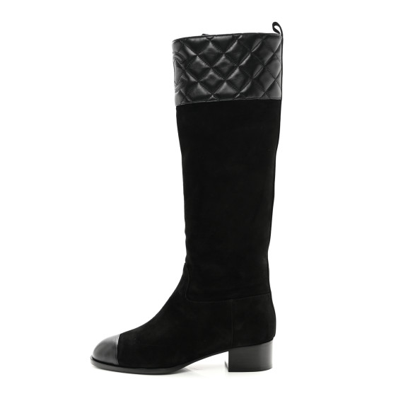 25A◆上品でときめく存在感♪【CHANEL】high boots black suede CHANEL Suede Calfskin Lambskin Quilted Knee High Boots 38