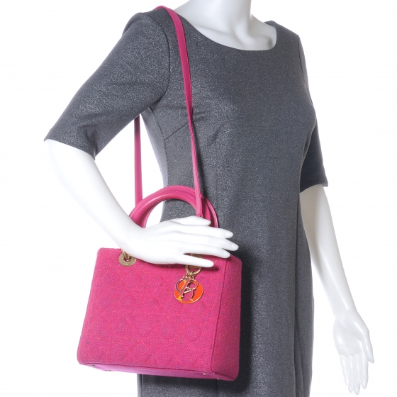 CHRISTIAN DIOR Tweed Cannage Medium Lady Dior Pink 49480