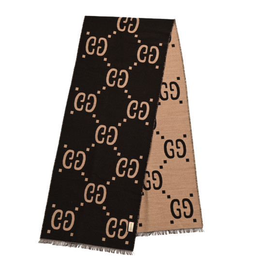 New Gucci Brown Beige Monogram GG Logo Long Scarf 595719 9879