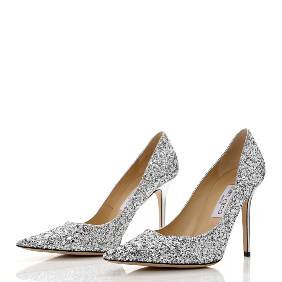 JIMMY CHOO Coarse Glitter Abel 100 Pumps 40 Silver 1167244