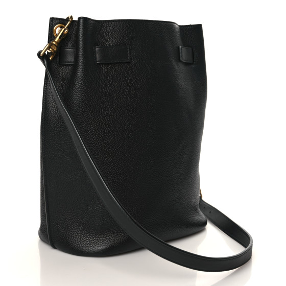 SAINT LAURENT Grained Calfskin Boucle Bucket Bag Black