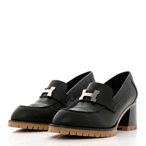 HERMES Calfskin Womens Foch 60 Pump 37 Black 1160483