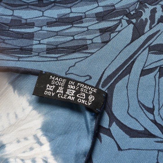 HERMES Silk Caducee Rock Tie and Dye Scarf 100 Blue Jean