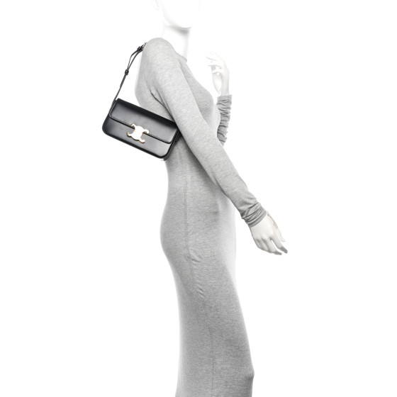 CELINE Shiny Calfskin Triomphe Shoulder Bag Black 1632829