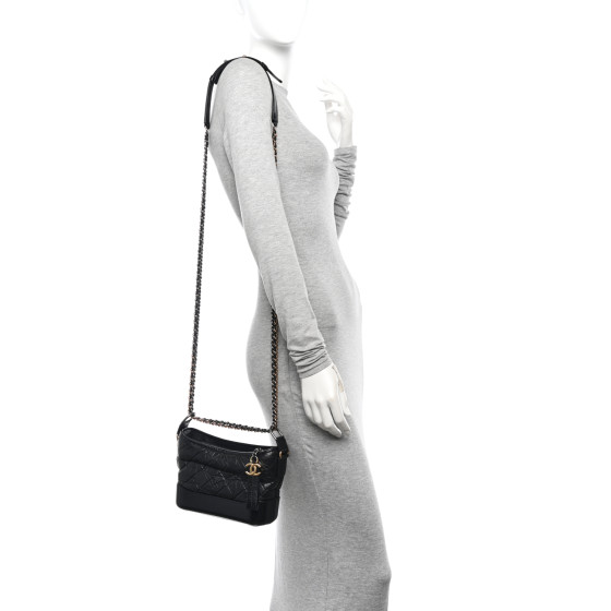 CHANEL Aged Calfskin Quilted Small Gabrielle Hobo Black