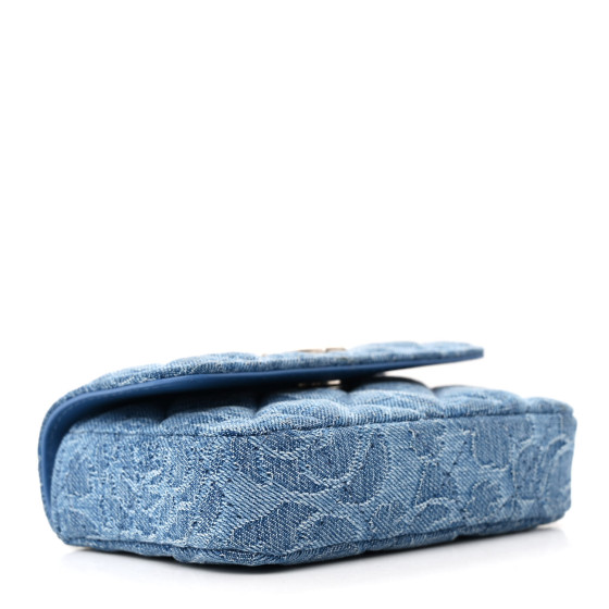 CHANEL Denim Quilted Camellia Sweetheart Clutch With Chain