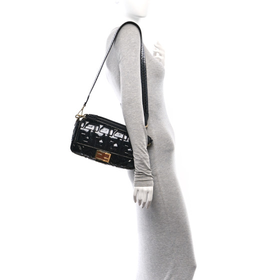 FENDI Patent FF 1974 Embossed Baguette Black 1633554