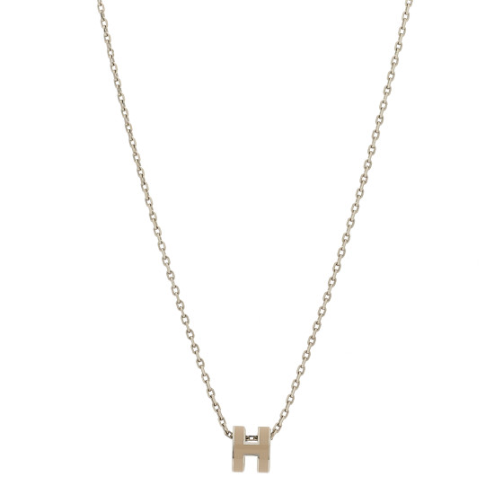 HERMES Palladium Mini Pop H Pendant Necklace Marron Glace