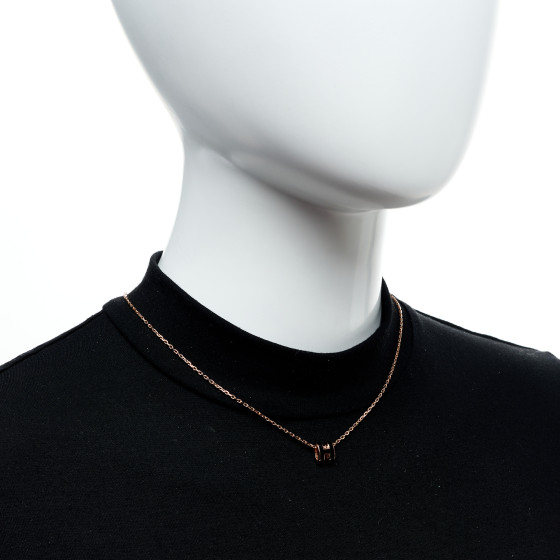 HERMES Lacquered Rose Gold Mini Pop H Pendant Necklace Black