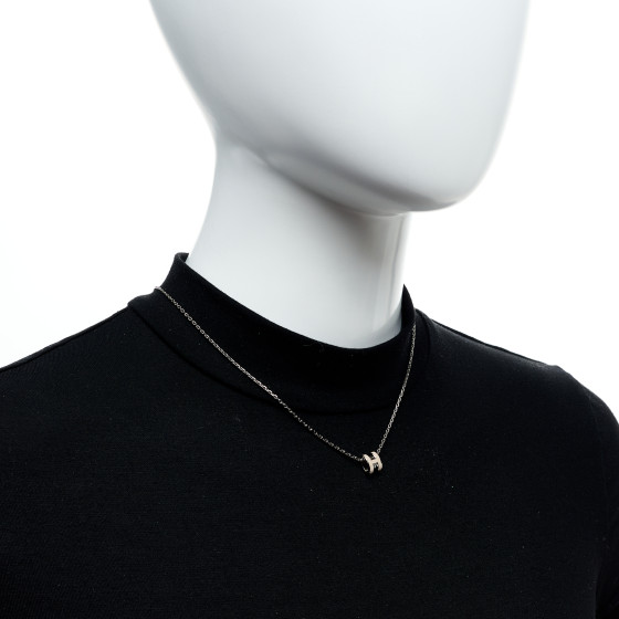 ★Hermes★(W) Mini Pop H Pendant★Palladium & Marron Glace HERMES Palladium Mini Pop H Pendant Necklace Marron Glace