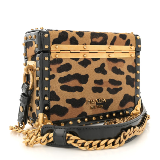 PRADA Calfskin Calf Hair Leopard Print Studded Chain
