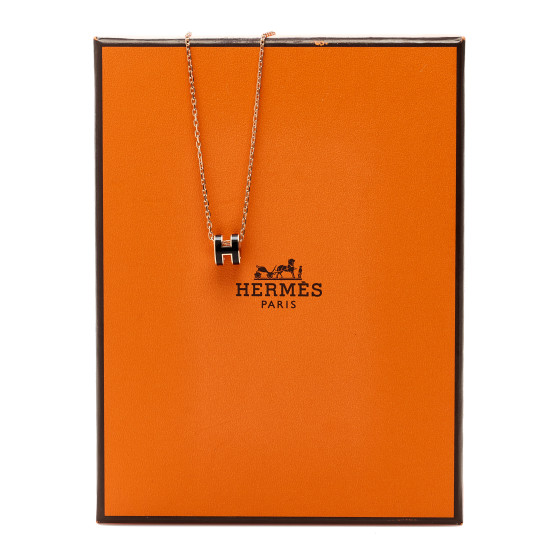 HERMES Lacquered Rose Gold Mini Pop H Pendant Necklace Black