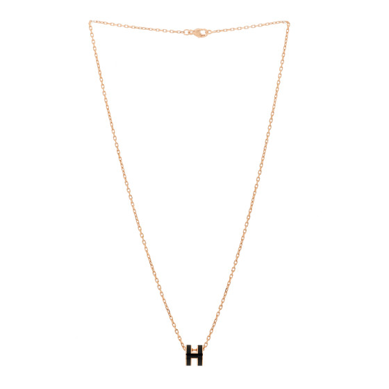 HERMES Lacquered Rose Gold Mini Pop H Pendant Necklace Black
