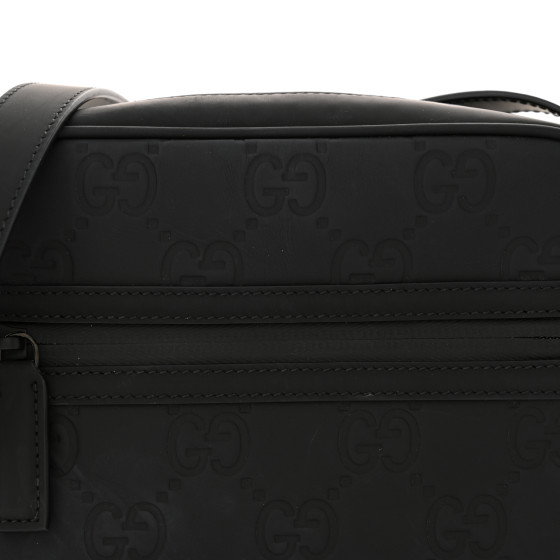 GUCCI Rubber Effect Calfskin GG Mini Crossbody Bag Black