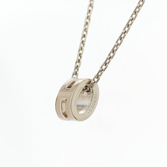 ★Hermes★(W) Mini Pop H Pendant★Palladium & Marron Glace HERMES Palladium Mini Pop H Pendant Necklace Marron Glace