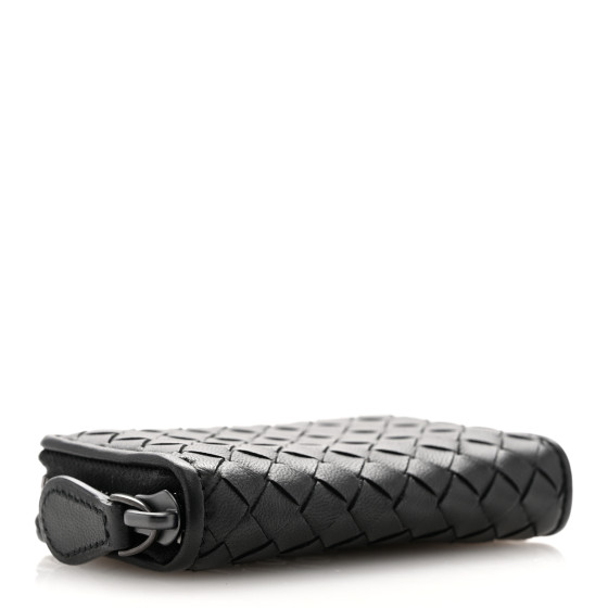 BOTTEGA VENETA Nappa Intrecciato Zip Around Coin Purse Black