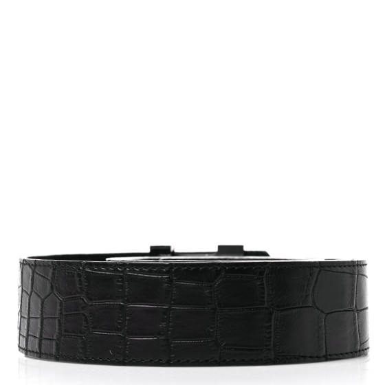 LOUIS VUITTON Alligator LV Initiales Belt 95 38 Black