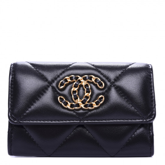 【人気/関税/送料込み】 Chanel 19 Flap Card Holder Lambskin & Chanel 19 flap card holder - Shiny lambskin, gold-tone