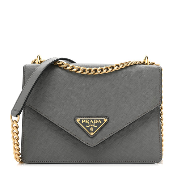 PRADA Saffiano Soft Calfskin Chain Shoulder Bag Gray