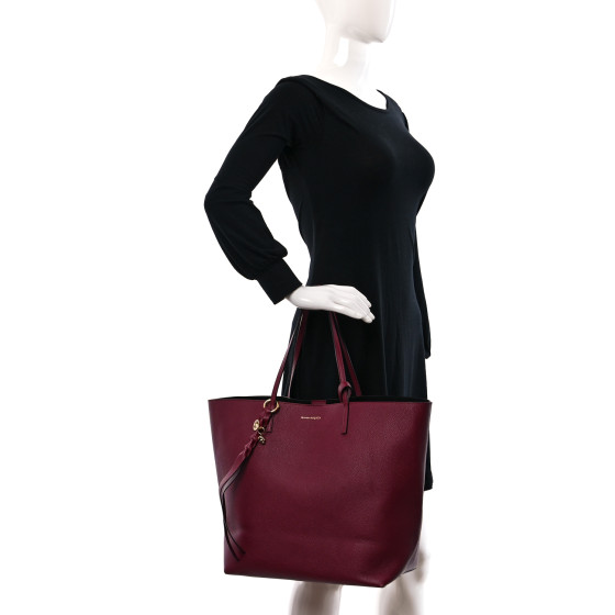 ALEXANDER MCQUEEN Grained Calfskin Skull Open Shopper Tote Burgundy