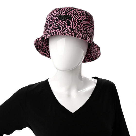 【イタリア製】PRADA Maglia Jacquard Bucket Hat PRADA Maglia Jacquard Metal Triangle Logo Womens Bucket Hat
