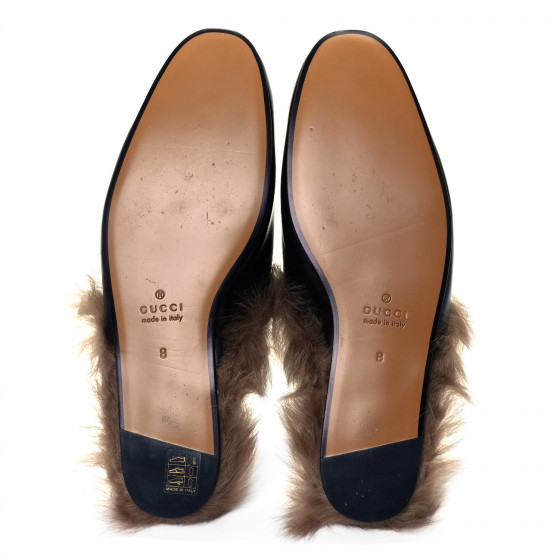 GUCCI Calfskin Fur Dragon UFO Embroidered Mens Princetown