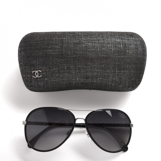 CHANEL Lambskin Aviator Chain Sunglasses 4194-Q Black 234007