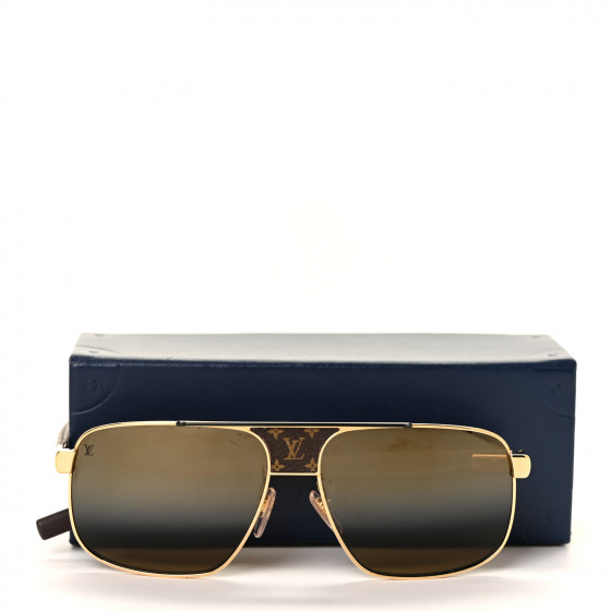 LOUIS VUITTON ブラウン スエード モカシン　8 LOUIS VUITTON Monogram Pacific Sunglasses Z2338W Gold