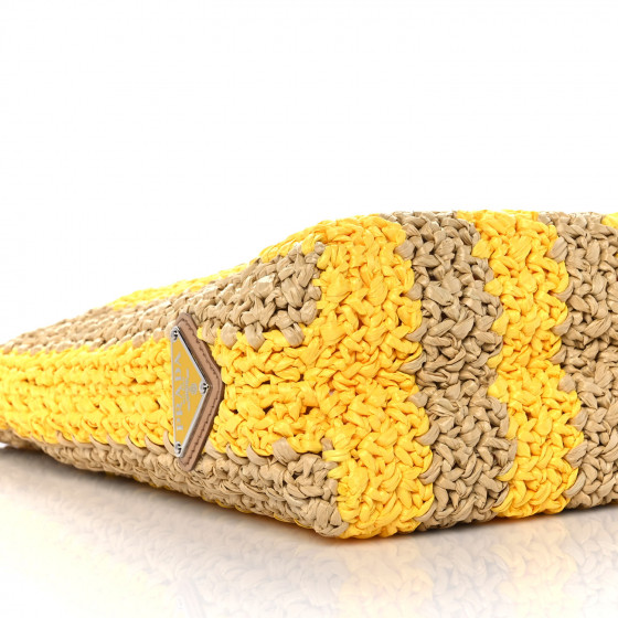 【送料&関税込】Prada Yellow\\/papaya Striped Wool And Cashme PRADA Yarn Raffia Effect Crochet Striped Small Logo Tote