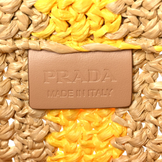 【送料&関税込】Prada Yellow\\/papaya Striped Wool And Cashme PRADA Yarn Raffia Effect Crochet Striped Small Logo Tote