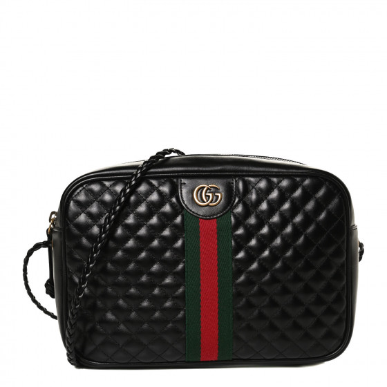 GUCCI Calfskin Web Trapuntata Small GG Shoulder Bag Black 959083 ...