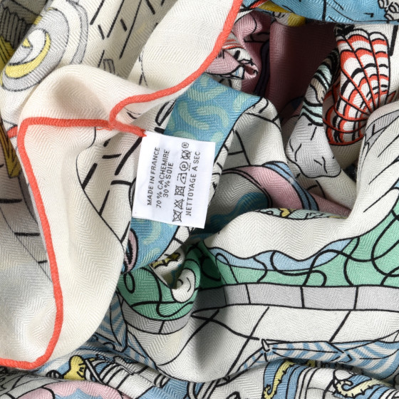 HERMES Cashmere Silk Splash Park Shawl 140 White Jaune