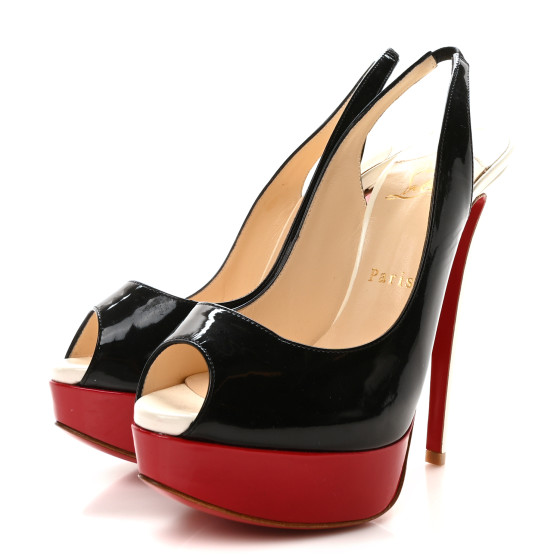 CHRISTIAN LOUBOUTIN Patent Lady Peep Sling 150 Pumps 37