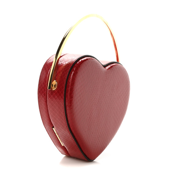 GUCCI Snakeskin Broadway Mini Heart Top Handle Bag Rasberry