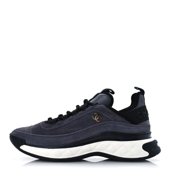 CHANEL Suede Calfskin Nylon Grosgrain CC Sneakers 41.5 Grey