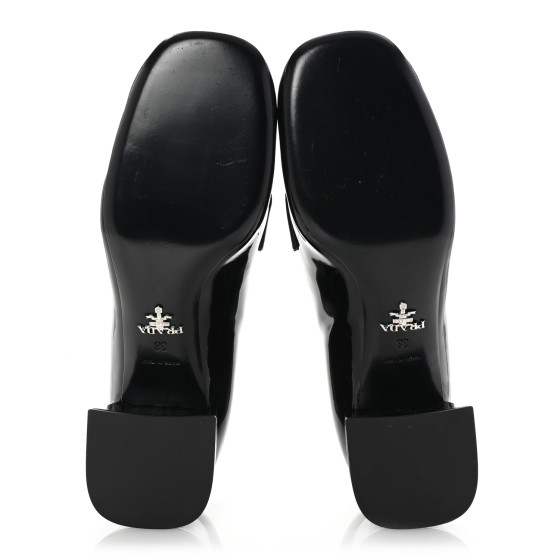 PRADA Vernice Metal Triangle Logo 45mm Loafer Pumps 38 Black