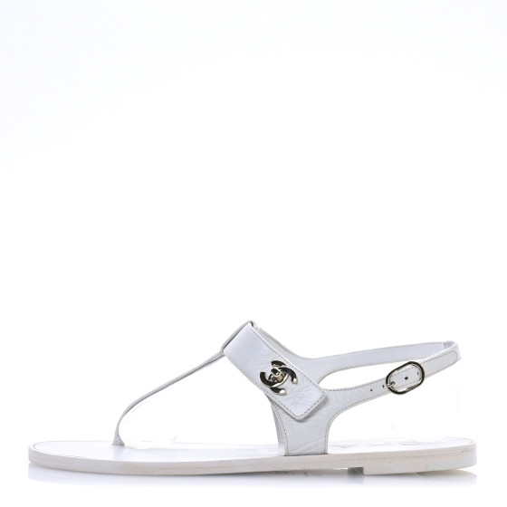 CHANEL Lambskin CC Thong Sandals 36 White 1687519 | FASHIONPHILE