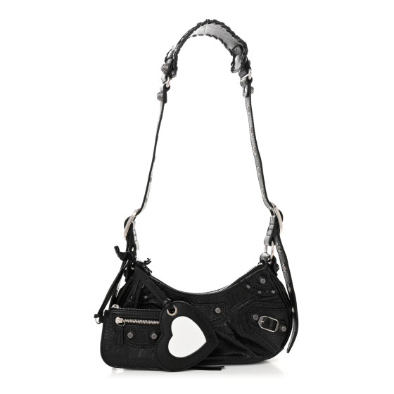 BALENCIAGA Agneau Arena Le Cagole Shoulder Bag XS Black