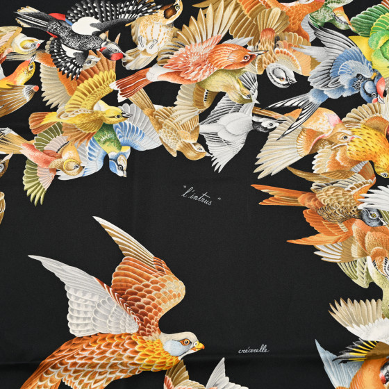 HERMES Silk L Intrus Birds Scarf 90 Black 1686717 | FASHIONPHILE