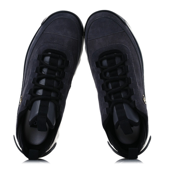CHANEL Suede Calfskin Nylon Grosgrain CC Sneakers 41.5 Grey